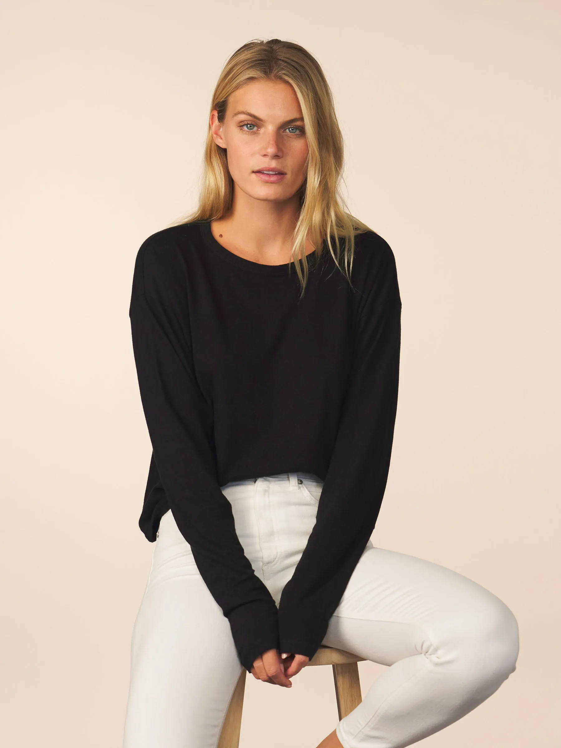 women’s cotton cashmere long sleeve - black