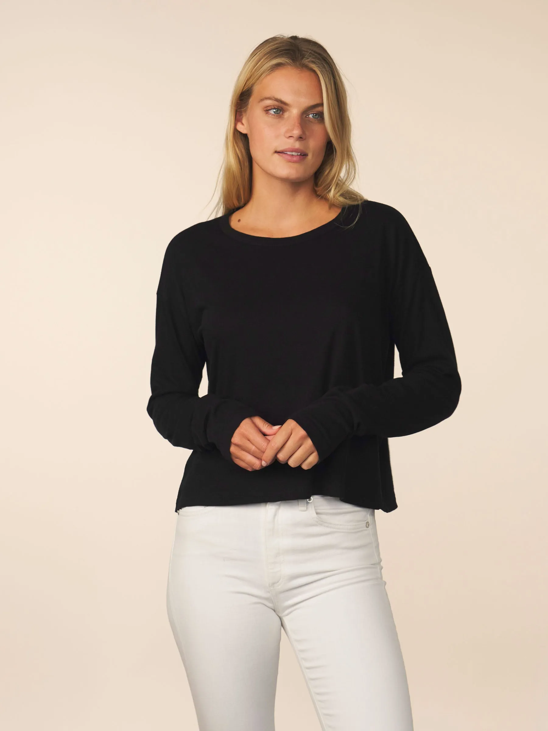 women’s cotton cashmere long sleeve - black