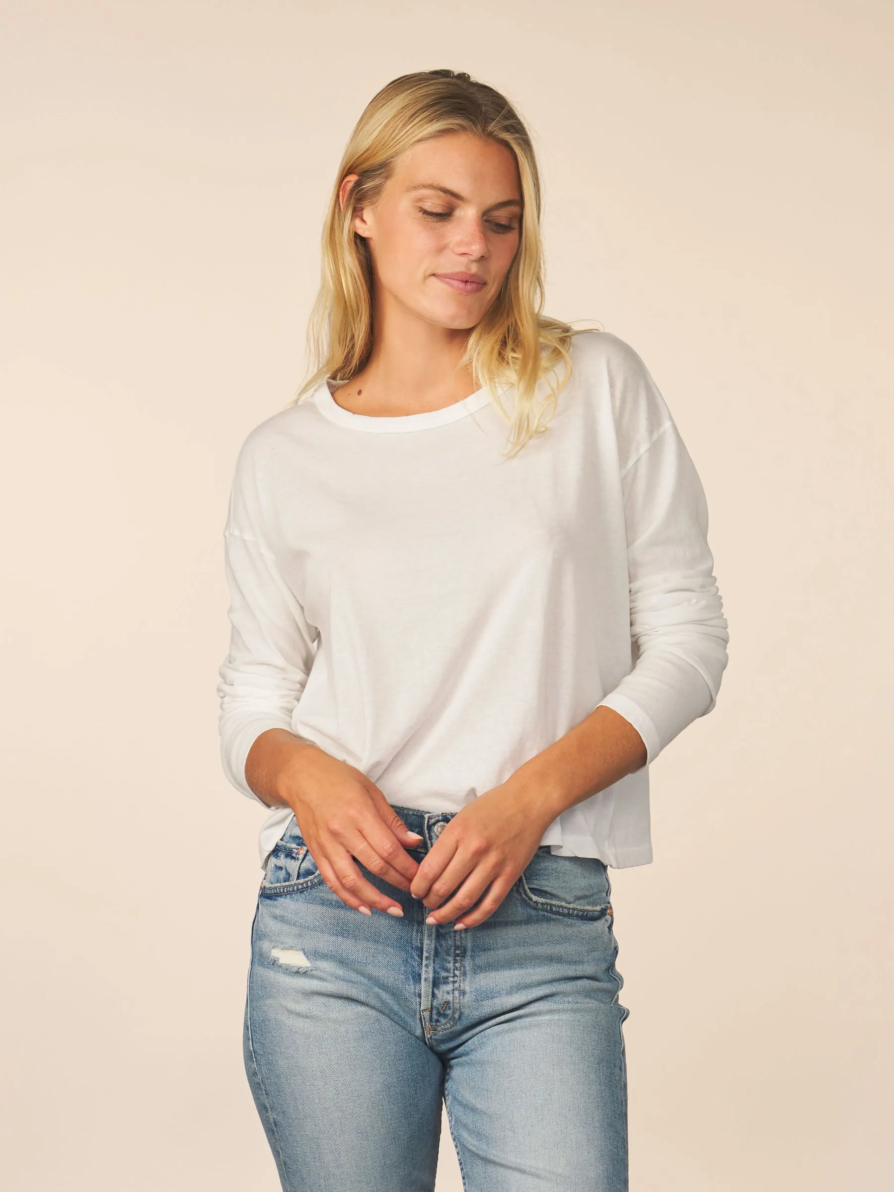 women’s cotton cashmere long sleeve - white
