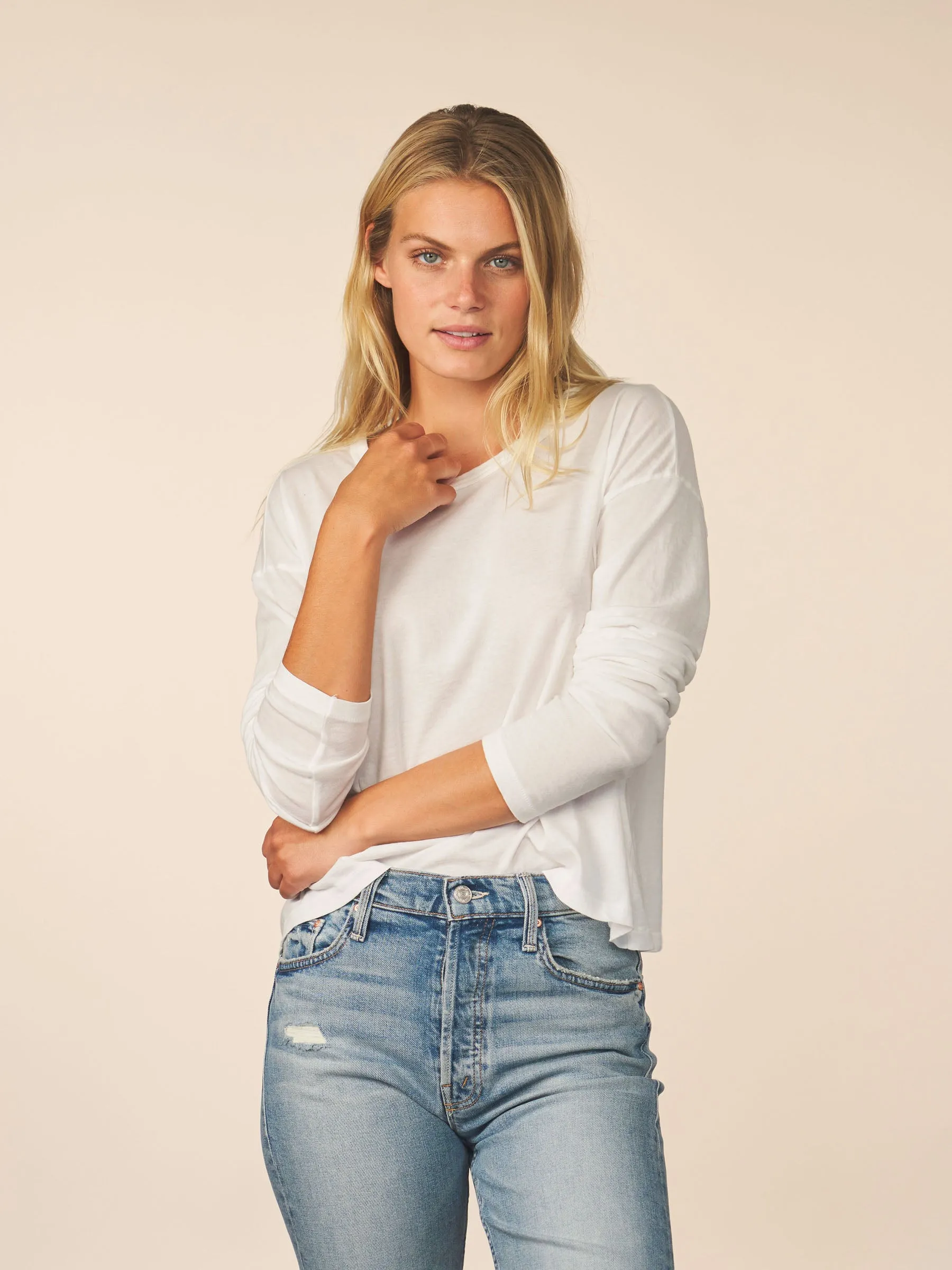 women’s cotton cashmere long sleeve - white