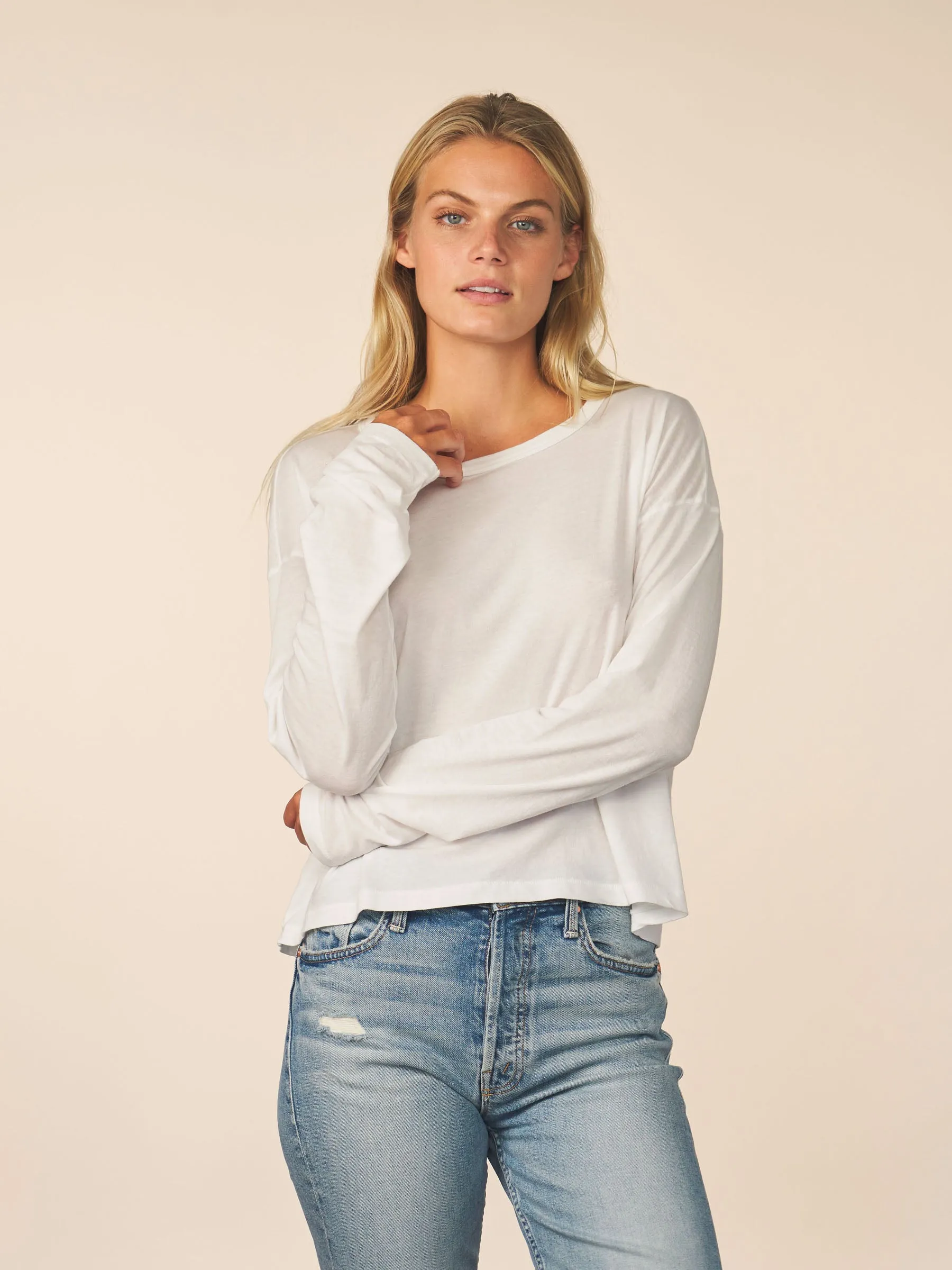 women’s cotton cashmere long sleeve - white