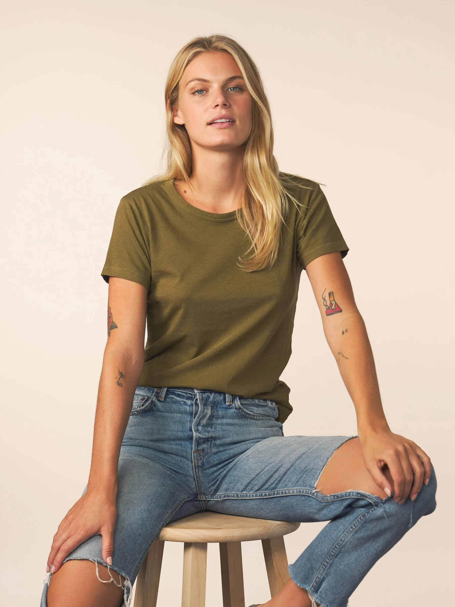 women’s cotton cashmere tee - olive