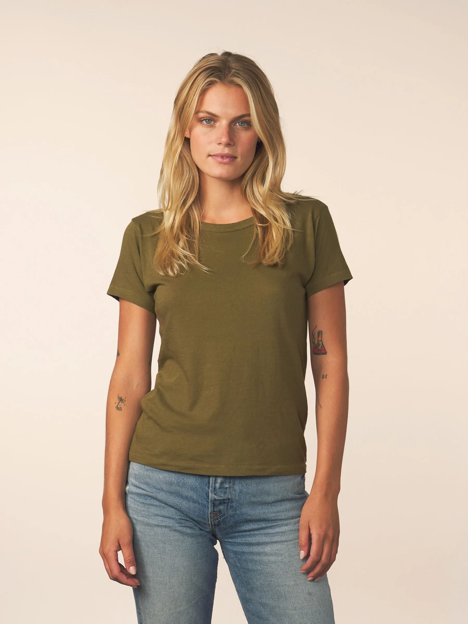 women’s cotton cashmere tee - olive