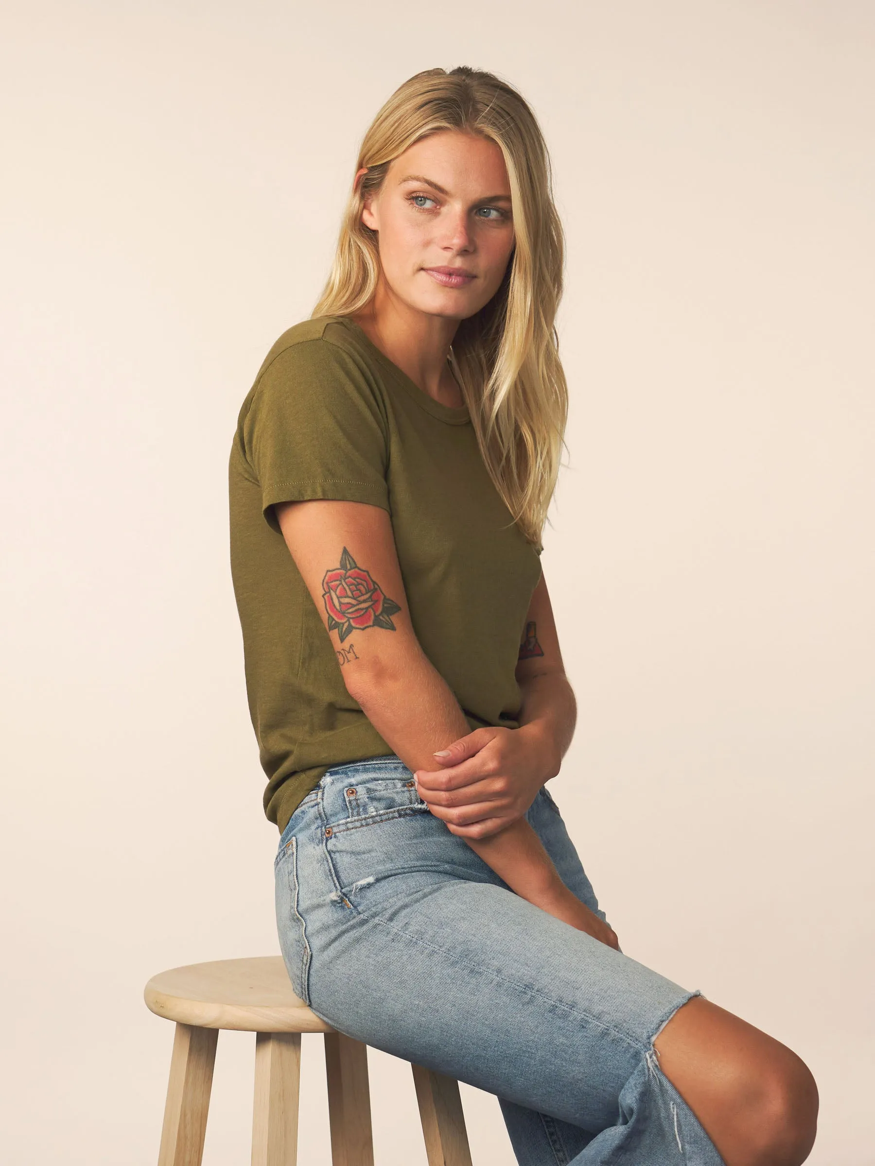 women’s cotton cashmere tee - olive