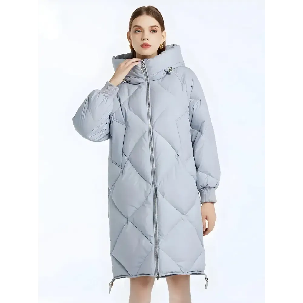 Women's High Neck Puffer Coat with Double Zip Fastening for Winter Warmth
