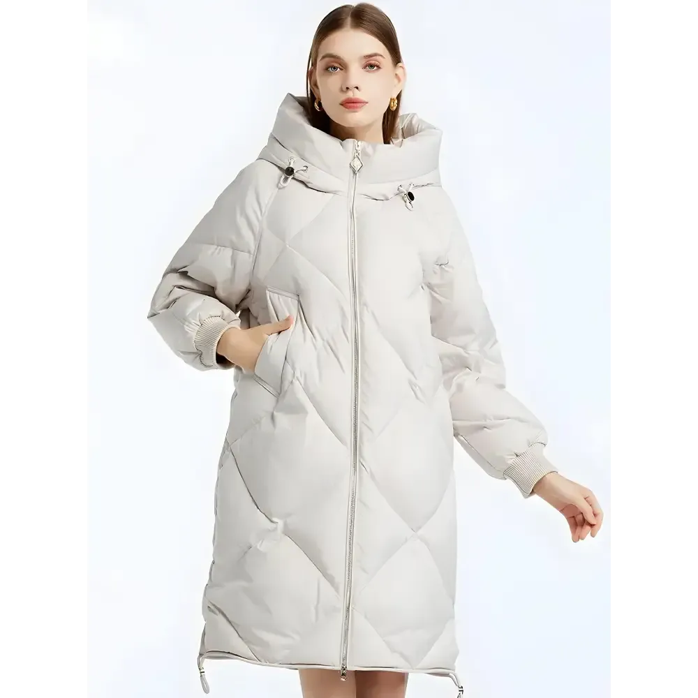 Women's High Neck Puffer Coat with Double Zip Fastening for Winter Warmth
