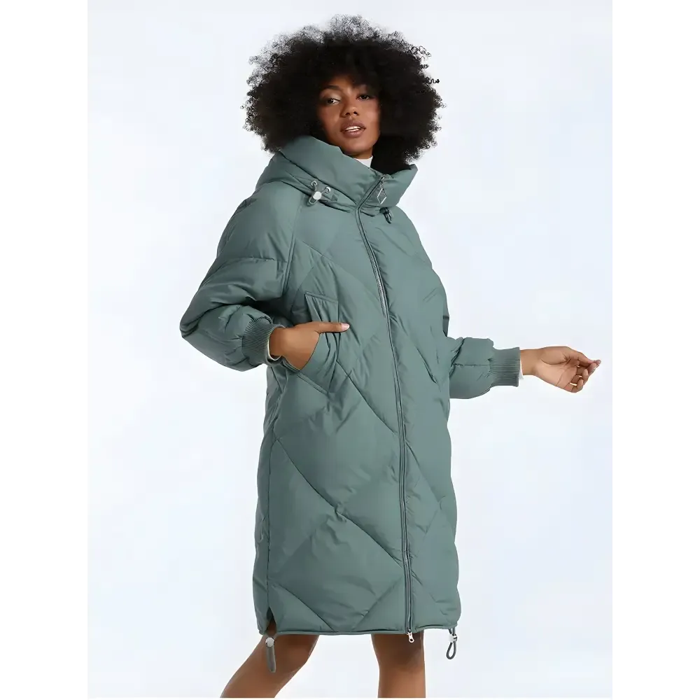 Women's High Neck Puffer Coat with Double Zip Fastening for Winter Warmth