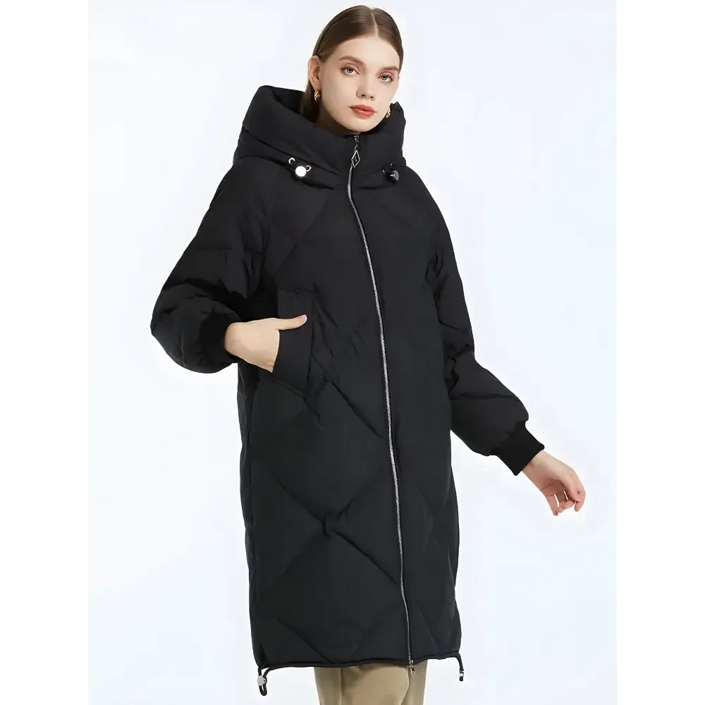 Women's High Neck Puffer Coat with Double Zip Fastening for Winter Warmth