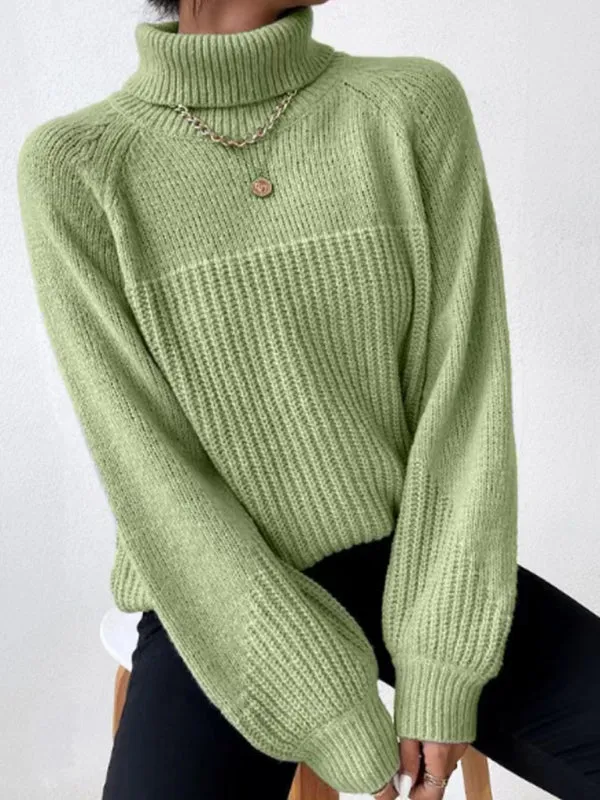 Women's simple lapel raglan sleeve pullover knitted sweater