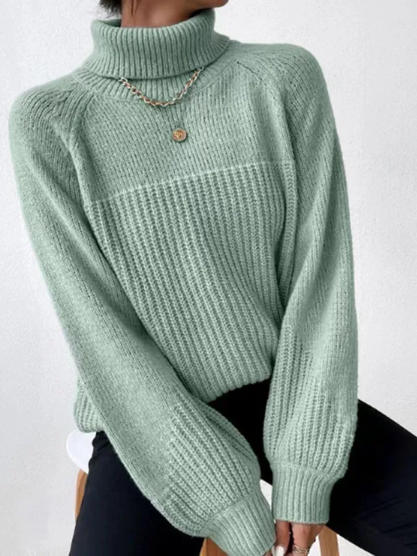 Women's simple lapel raglan sleeve pullover knitted sweater