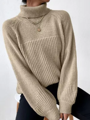 Women's simple lapel raglan sleeve pullover knitted sweater