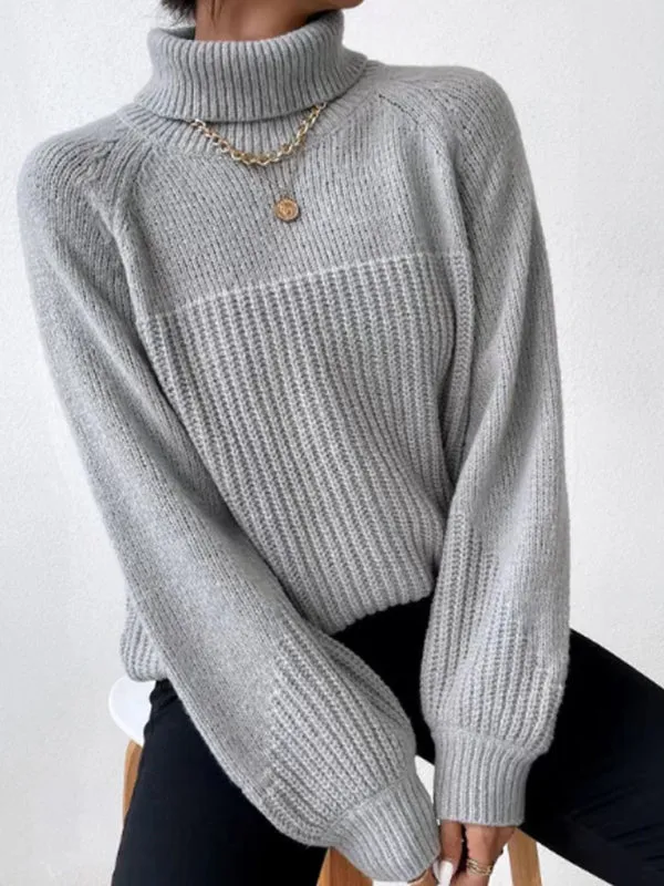 Women's simple lapel raglan sleeve pullover knitted sweater