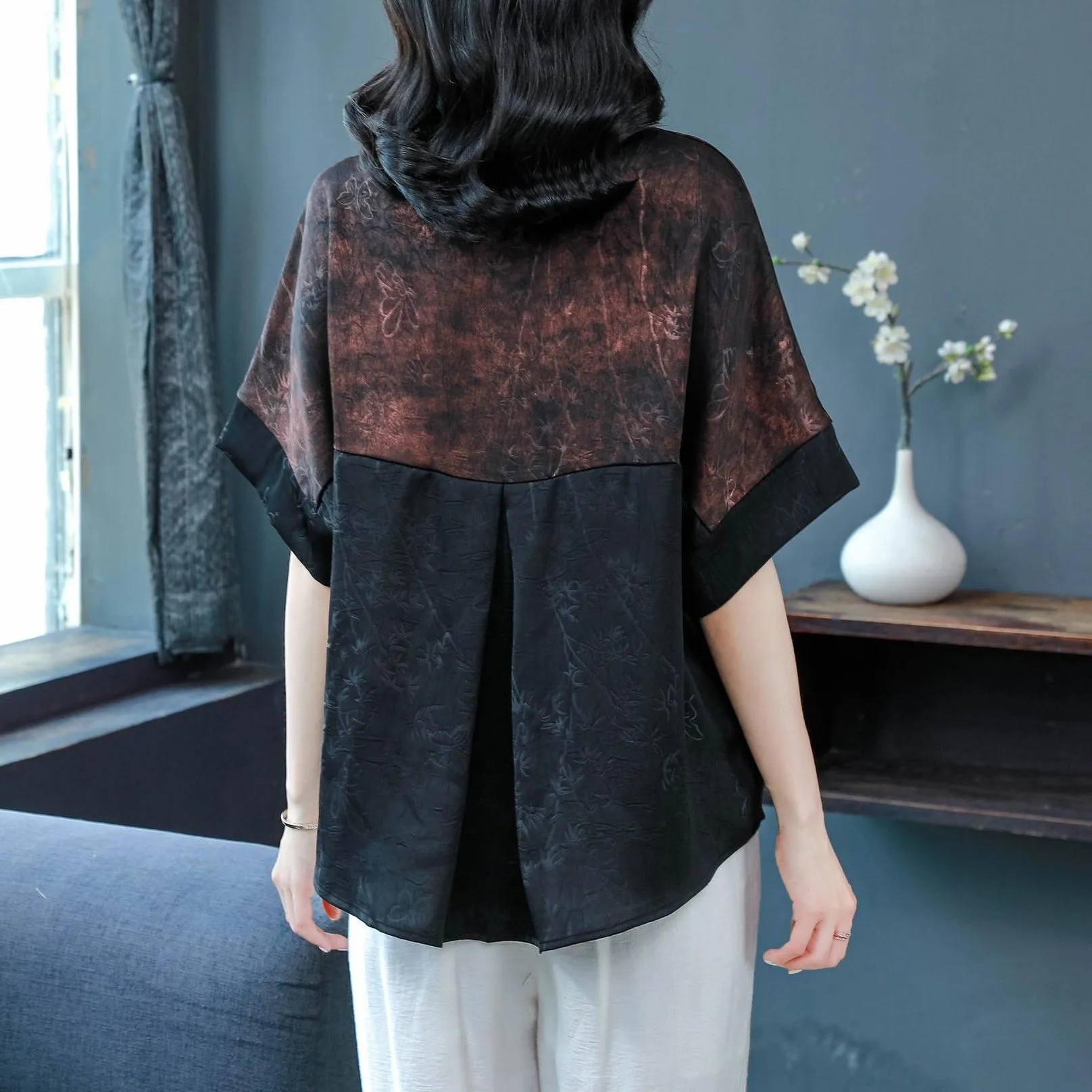 Women's Stylish Satin Shirt with Contrast Trim and Patch Pocket