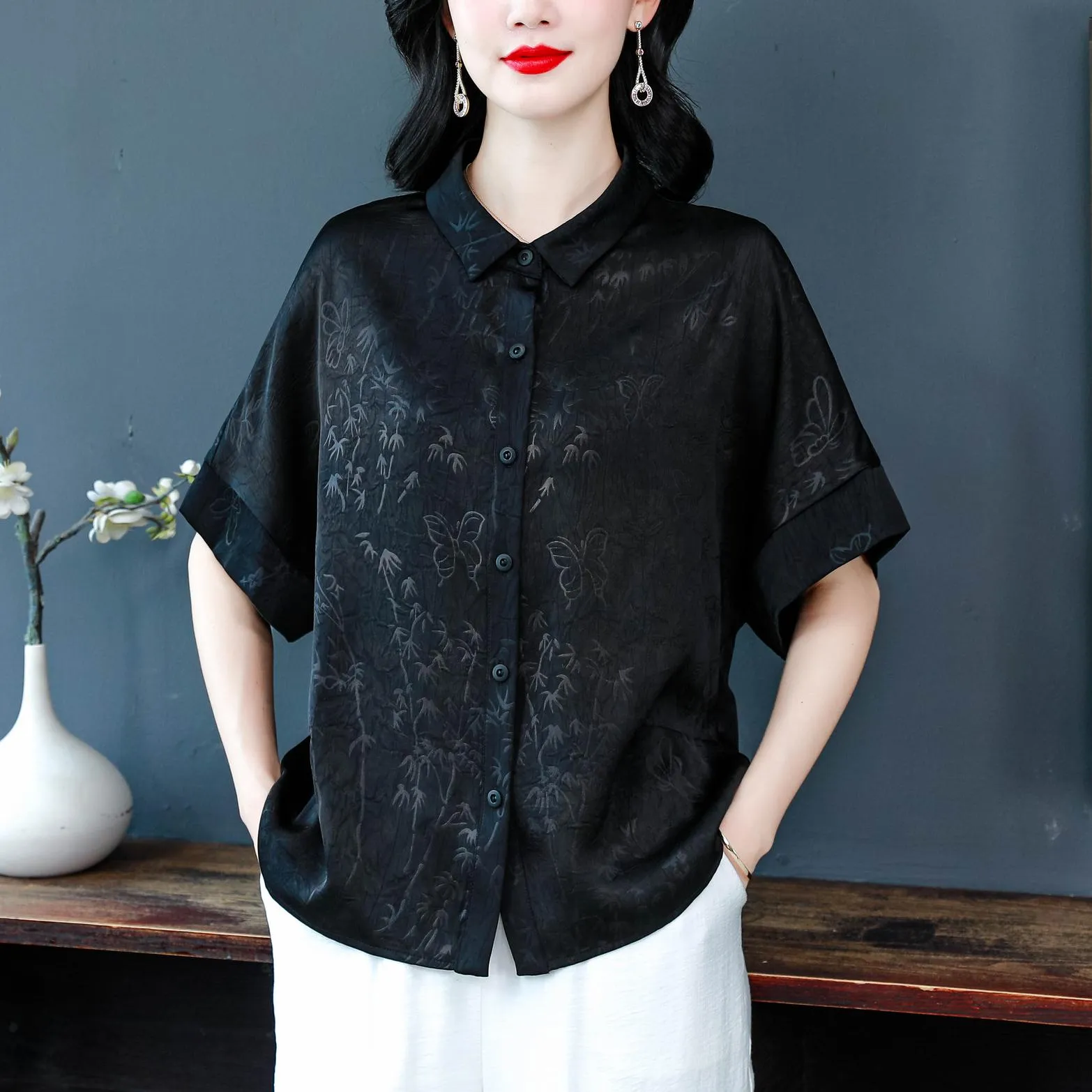 Women's Stylish Satin Shirt with Contrast Trim and Patch Pocket