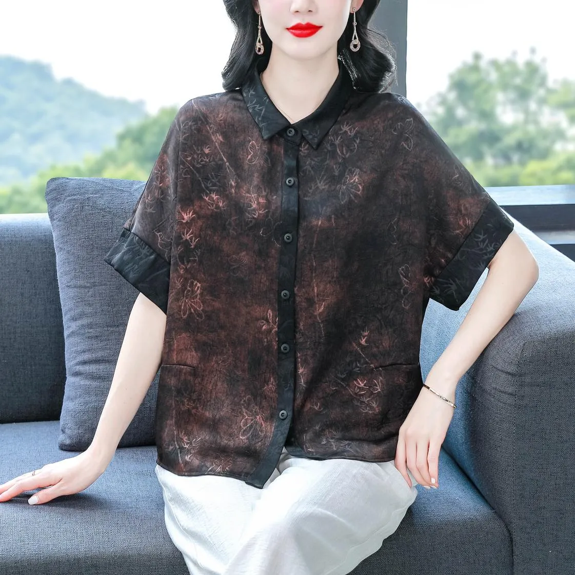 Women's Stylish Satin Shirt with Contrast Trim and Patch Pocket