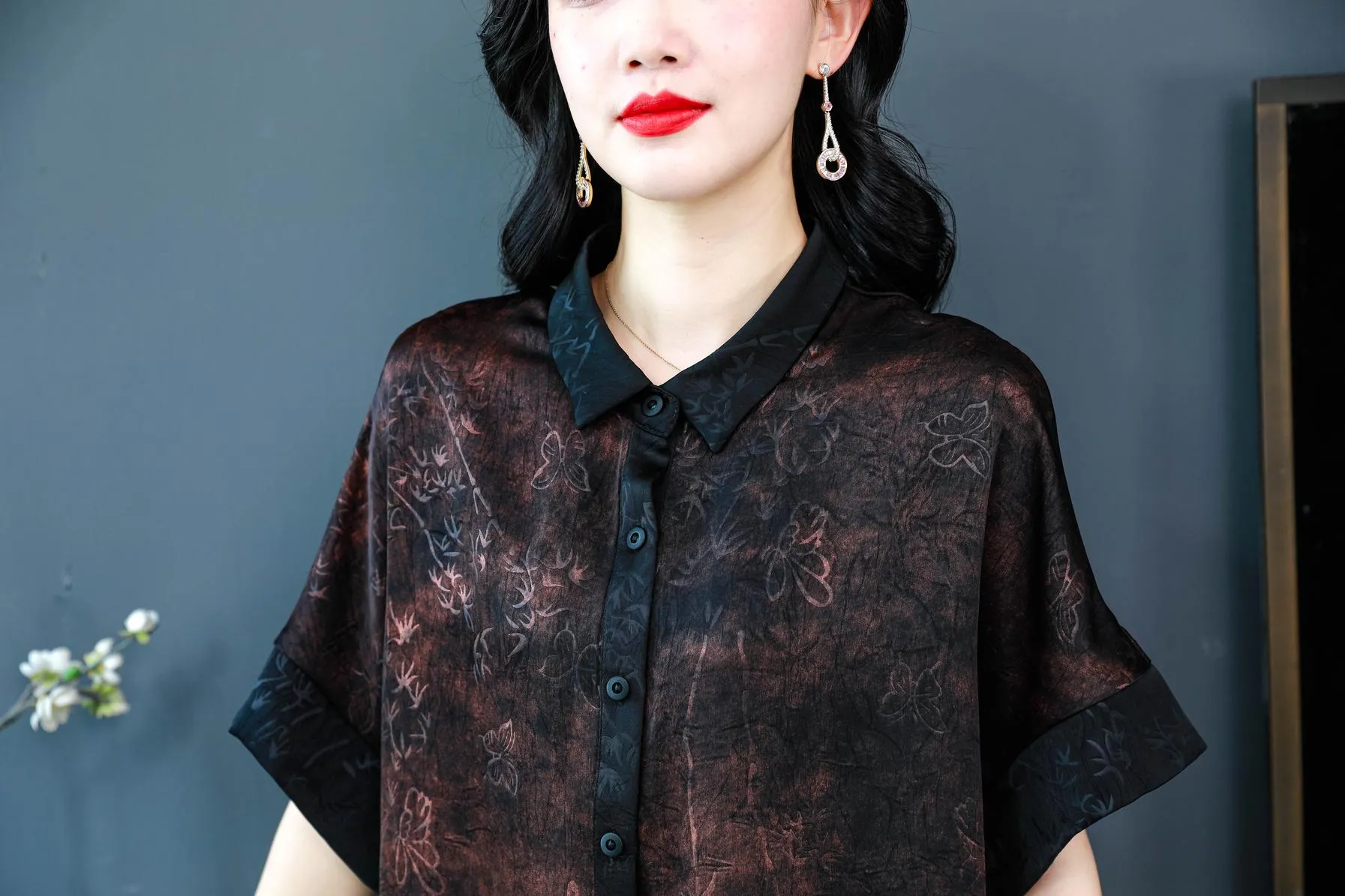 Women's Stylish Satin Shirt with Contrast Trim and Patch Pocket