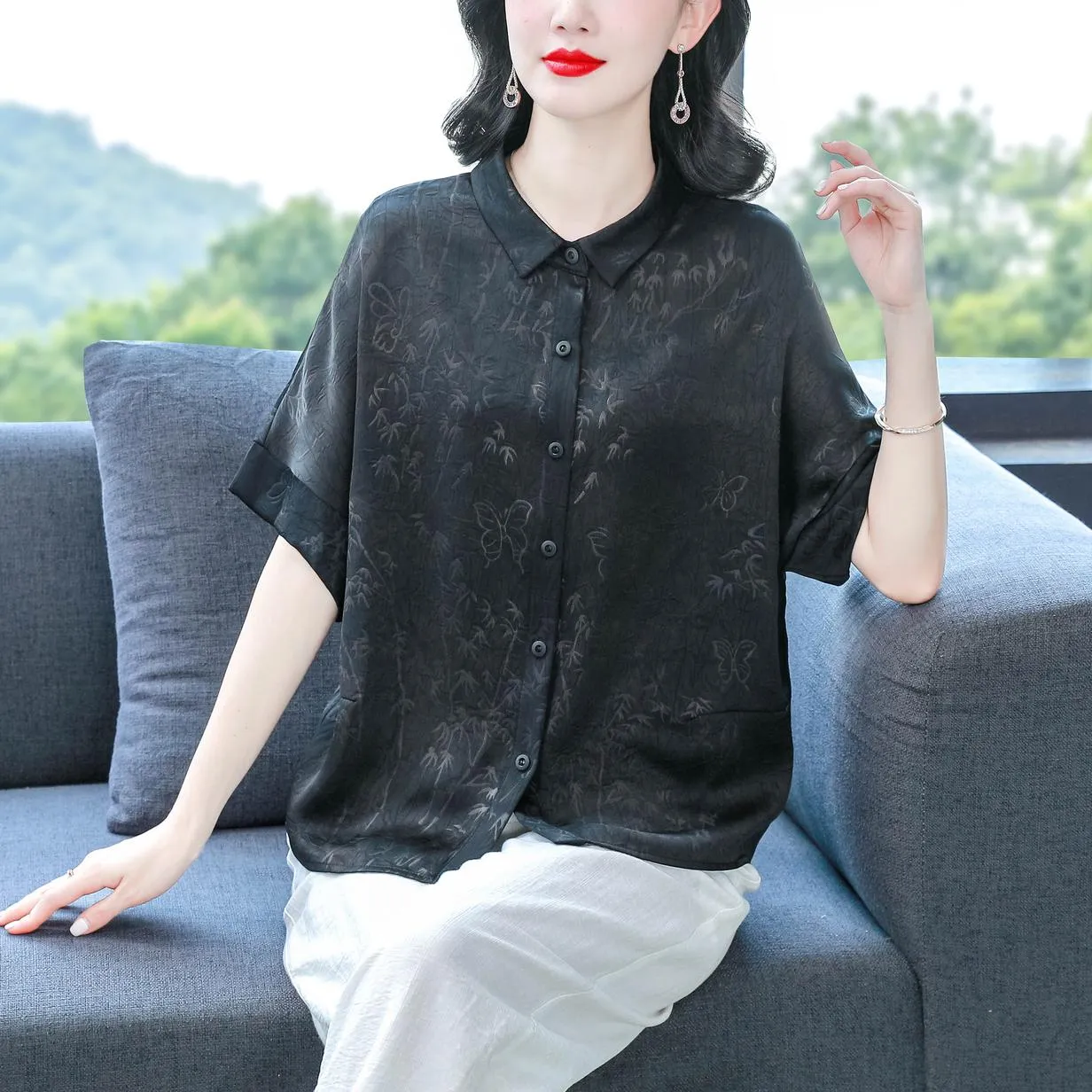 Women's Stylish Satin Shirt with Contrast Trim and Patch Pocket