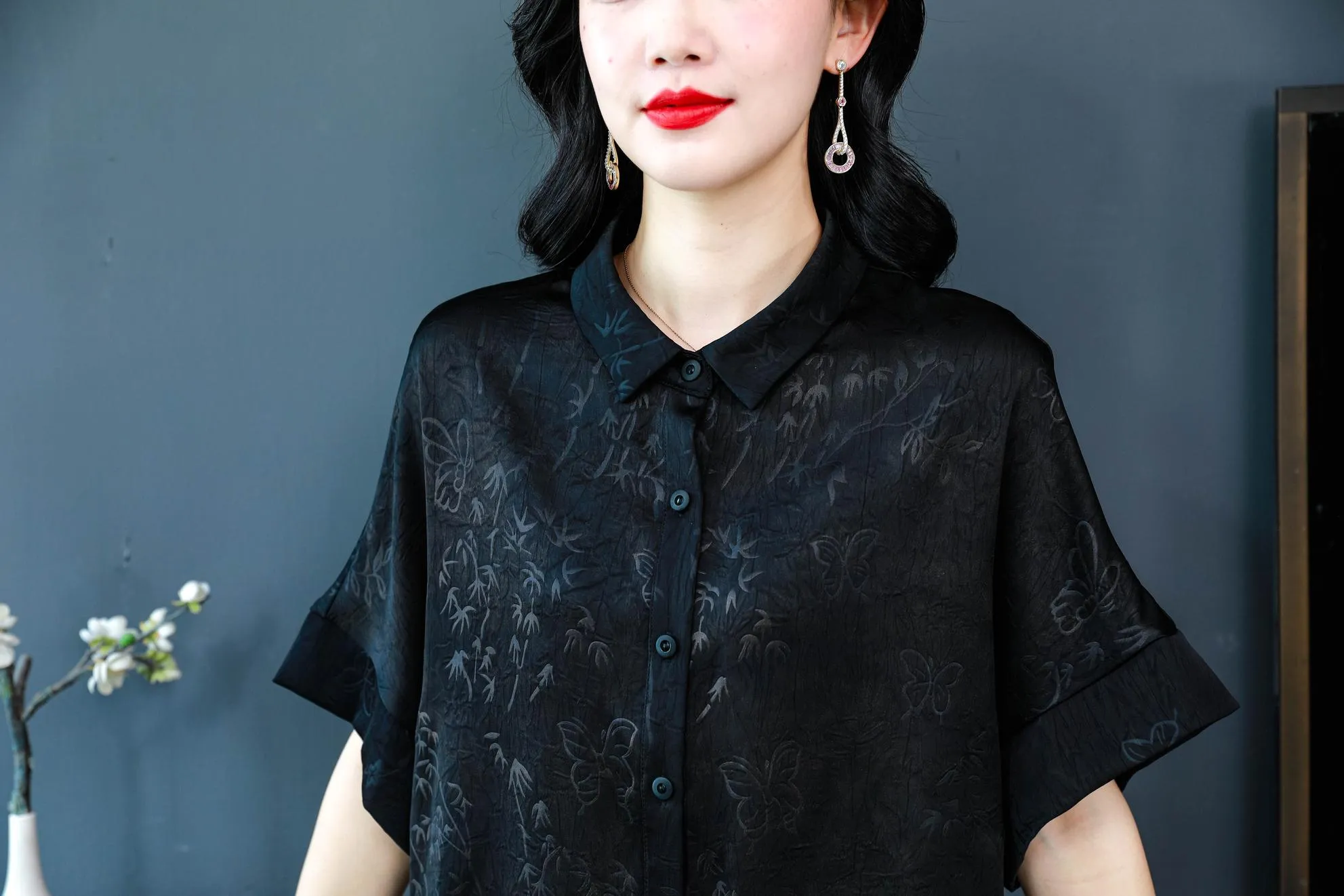 Women's Stylish Satin Shirt with Contrast Trim and Patch Pocket