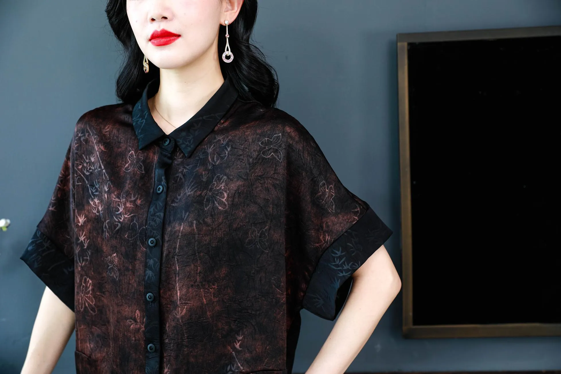 Women's Stylish Satin Shirt with Contrast Trim and Patch Pocket