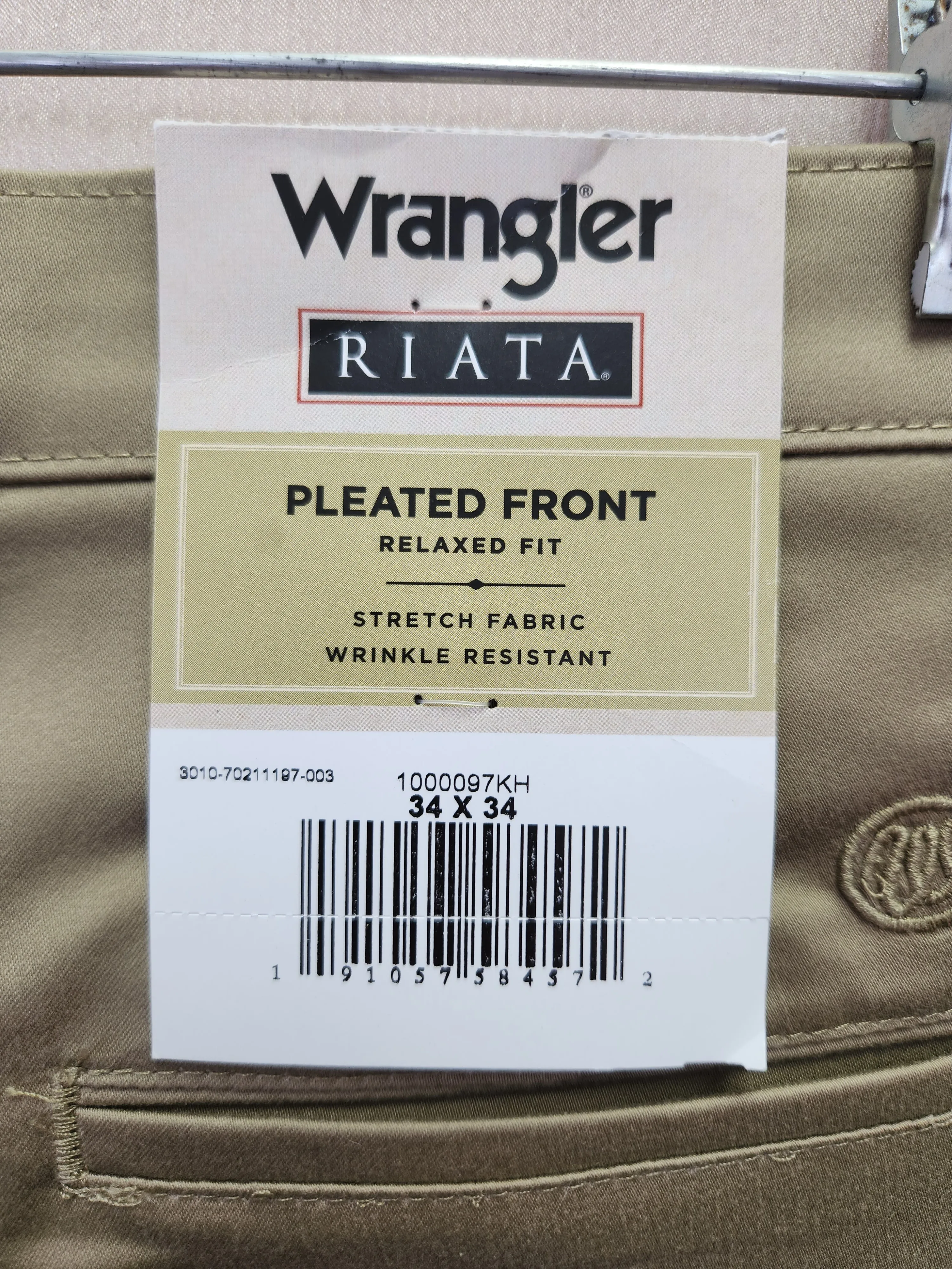Wrangler Riata Pleated Front Relaxed Fit Khaki Pants - Size: 34x34