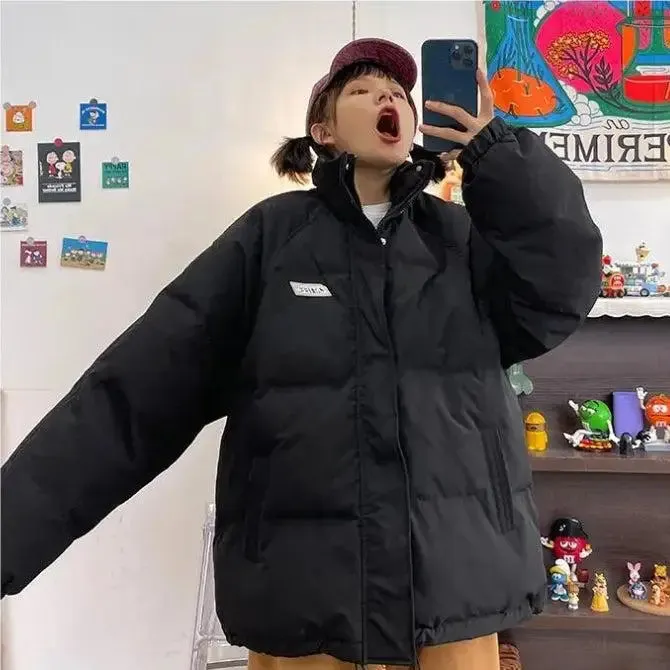 Y2K-Inspired High-Neck Puffer with Button Fastening and Twin Pockets