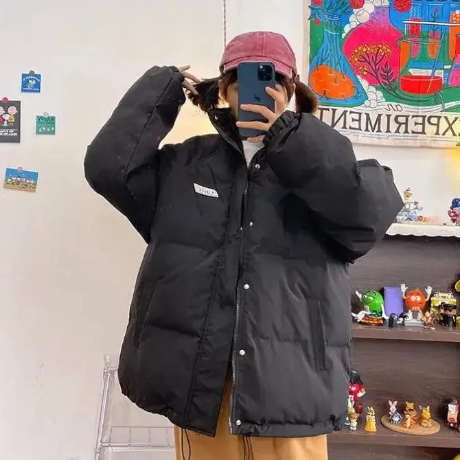 Y2K-Inspired High-Neck Puffer with Button Fastening and Twin Pockets