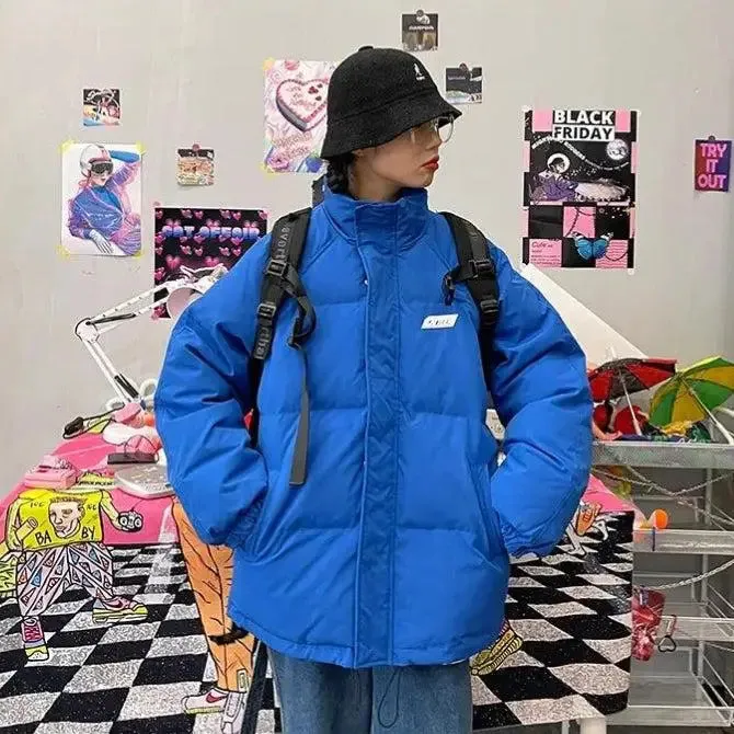 Y2K-Inspired High-Neck Puffer with Button Fastening and Twin Pockets