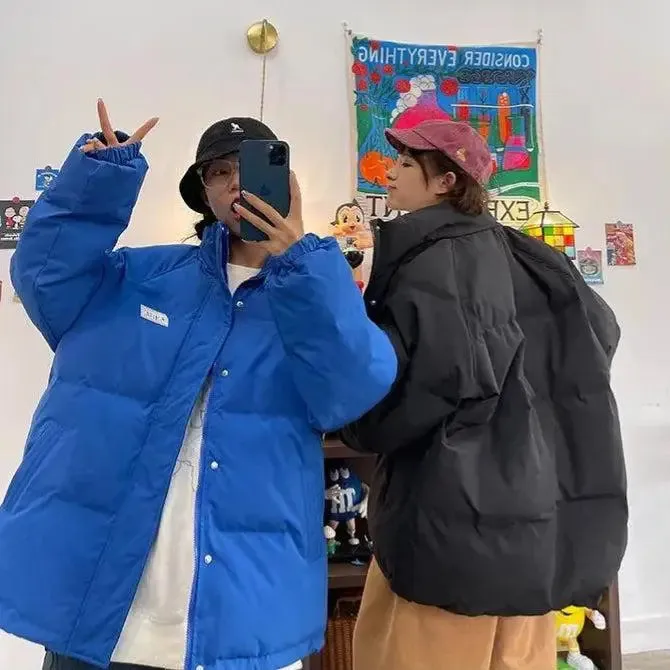 Y2K-Inspired High-Neck Puffer with Button Fastening and Twin Pockets