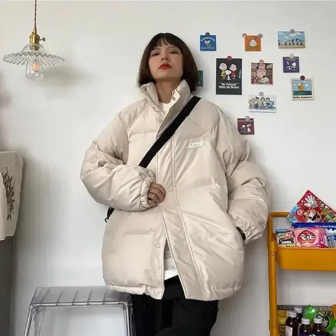 Y2K-Inspired High-Neck Puffer with Button Fastening and Twin Pockets