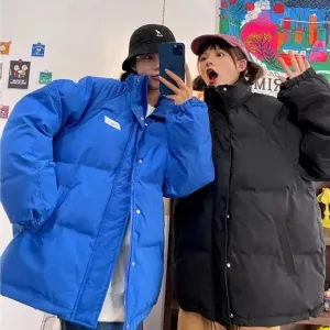 Y2K-Inspired High-Neck Puffer with Button Fastening and Twin Pockets
