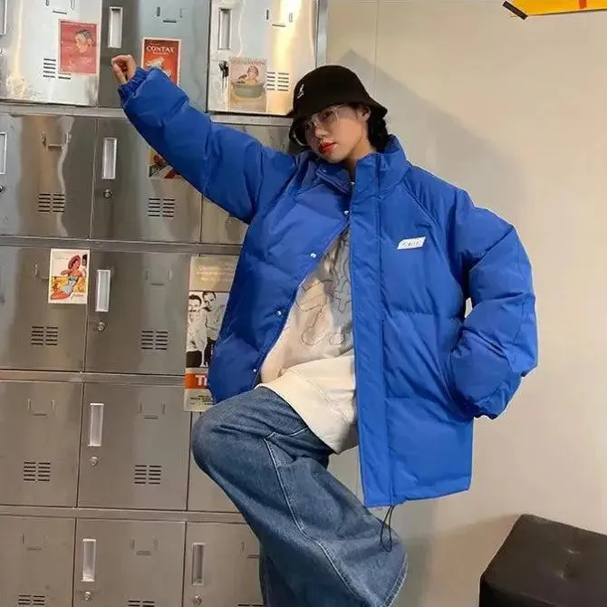 Y2K-Inspired High-Neck Puffer with Button Fastening and Twin Pockets