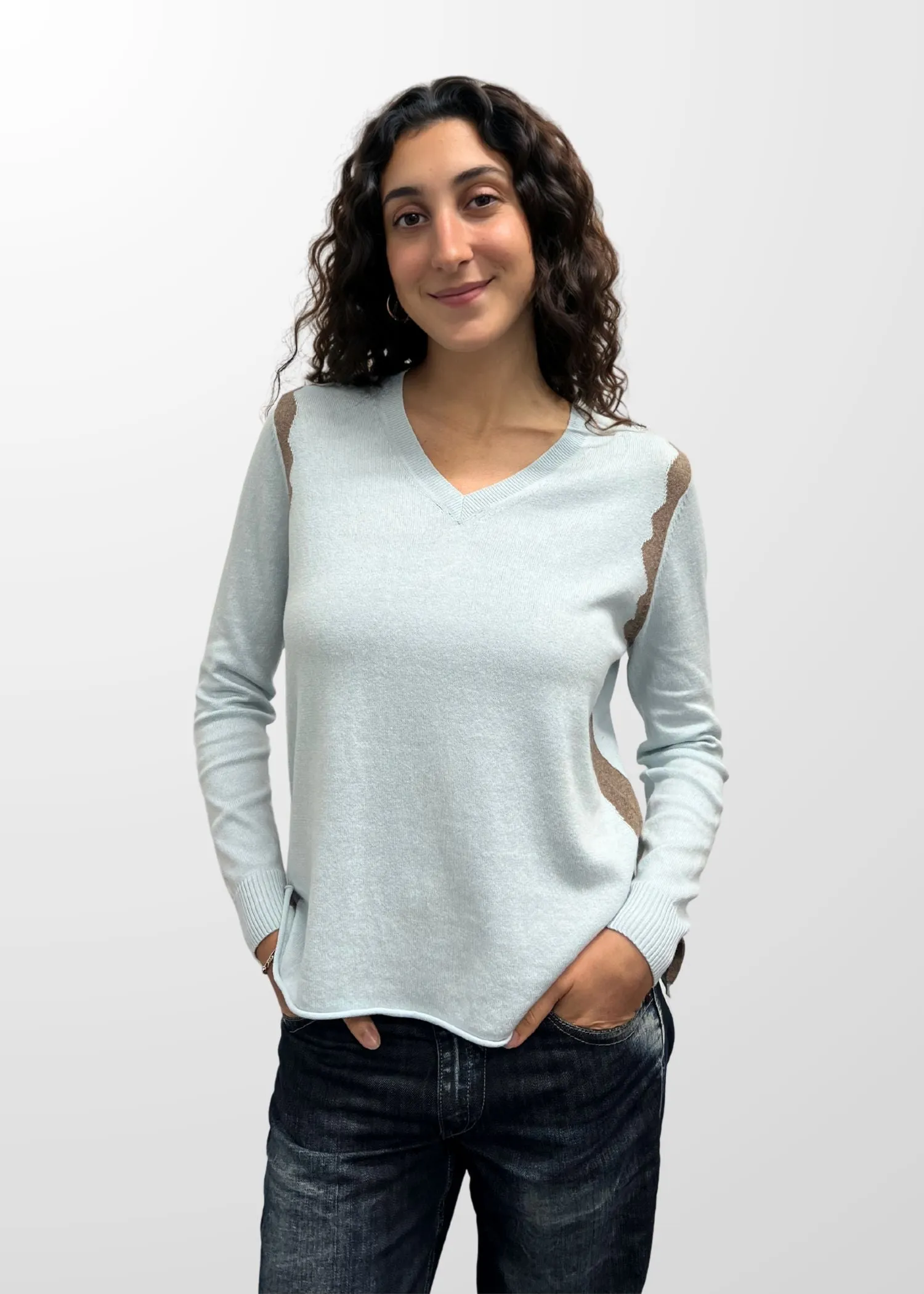 ZAKET & PLOVER Zest Intarsia V Jumper - Sea