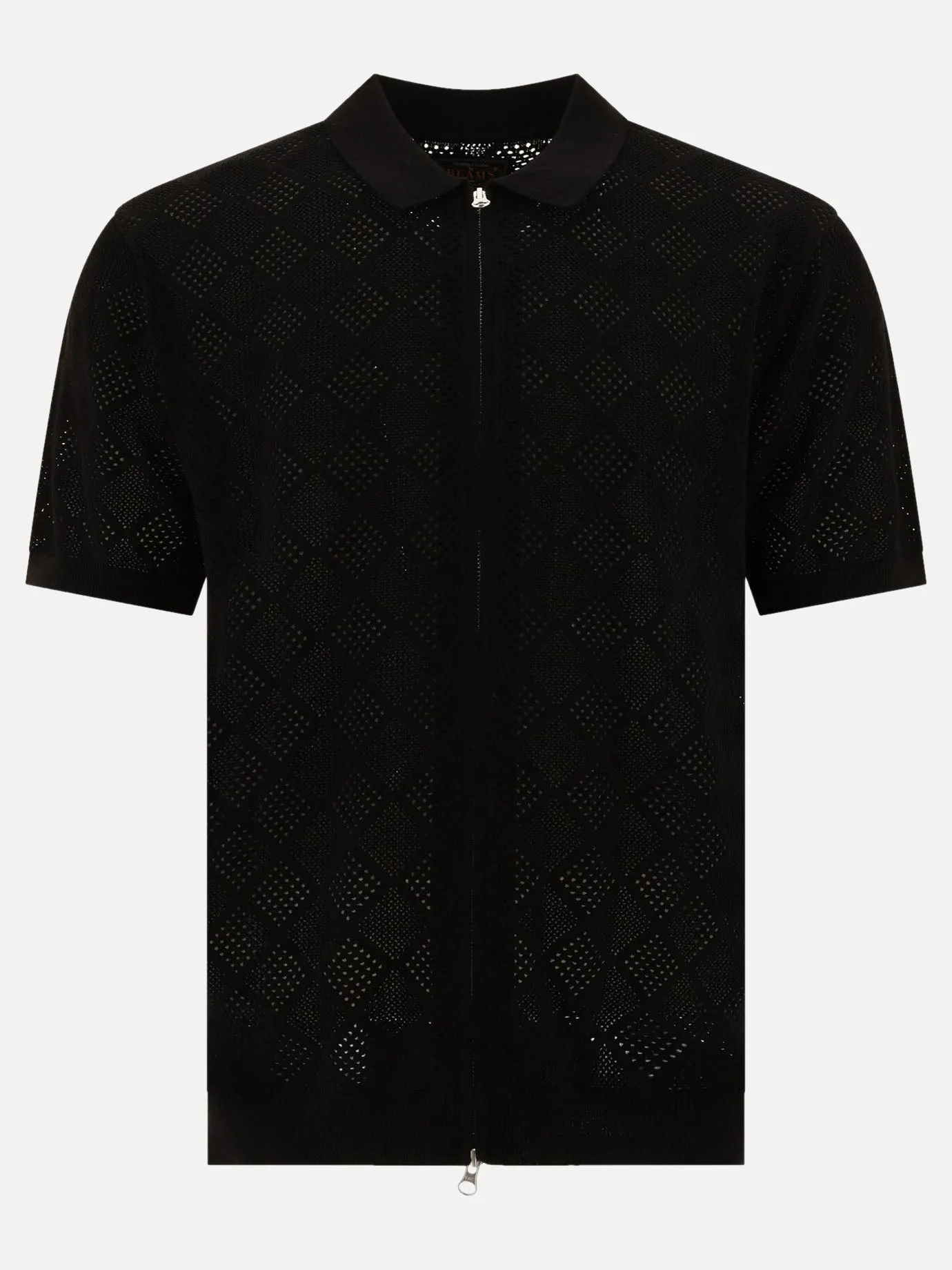 Zip knit mesh polo shirt