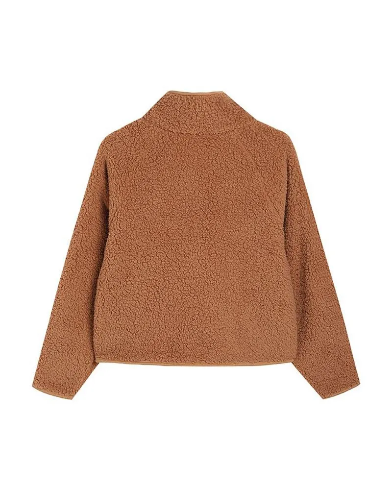 Zipper Design Patchwork Teddy Puffer Coat