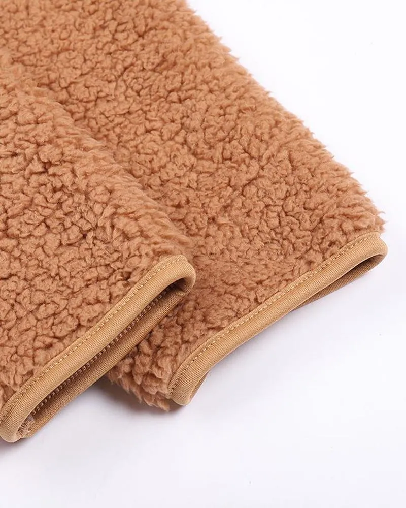 Zipper Design Patchwork Teddy Puffer Coat