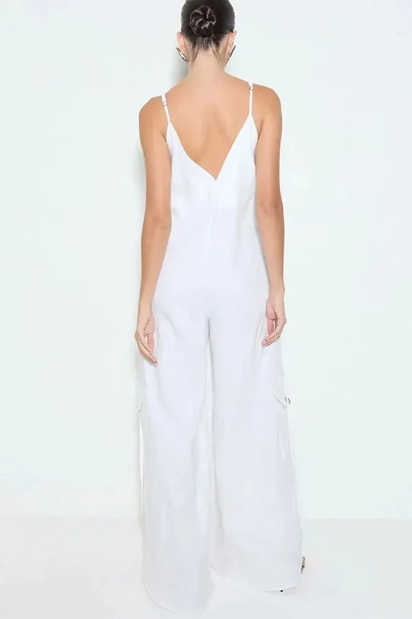 Zola Center Front Zipper Pocketed Wide Leg Loose Cargo Slip Jumpsuit